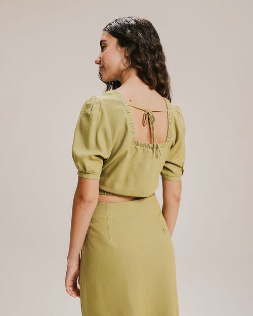 Blusa Cropped Manga Abullonada